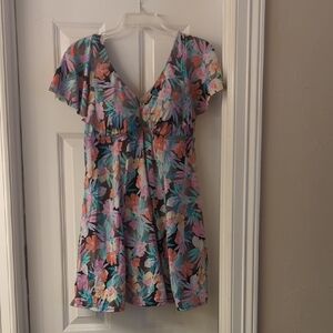 Floral V-Neck Short Dress Tunic in Multicolor